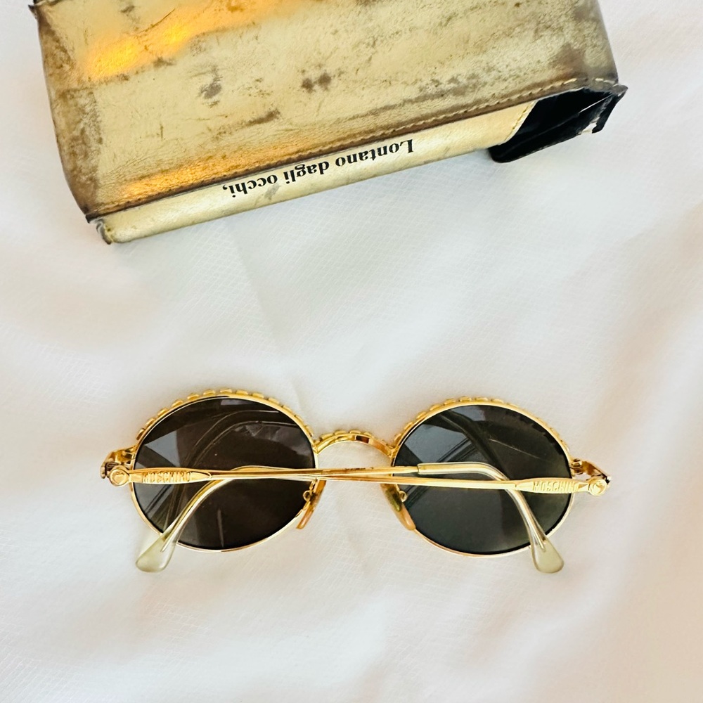 Rare Moschino Vintage Gold Round Rhinestone Sunglasses - Vintage Glam - Picture 5 of 13